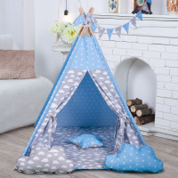 Вігвам Хатка комплект Хмаринки Синій з сірим - Малятко