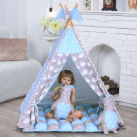 Вігвам Хатка комплект Бонбон Ніченька Блакитний з сірим з подушками - Малятко Вігвам Хатка комплект Бонбон Ніченька Блакитний з сірим з подушками - Малятко