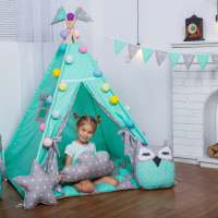 Вігвам Хатка комплект бонбон Зірки М'ятний з сірим з подушками - Малятко