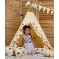 Вігвам Хатка комплект Бежеві Сови з подушкою - Малятко