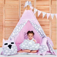 Вигвам Хатка комплект Нежность Розовый с серым с подушками - Малыш